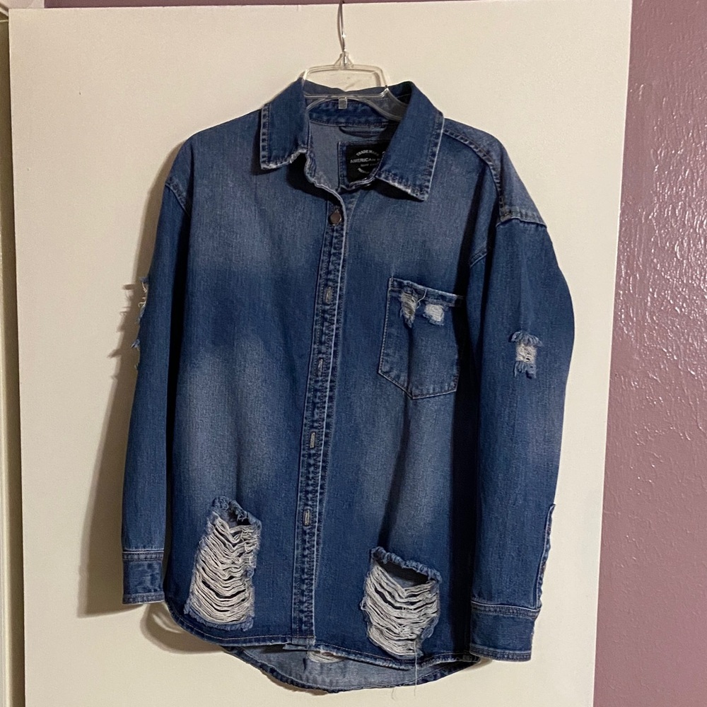 American Bazi Distressed Blue Jean Jacket